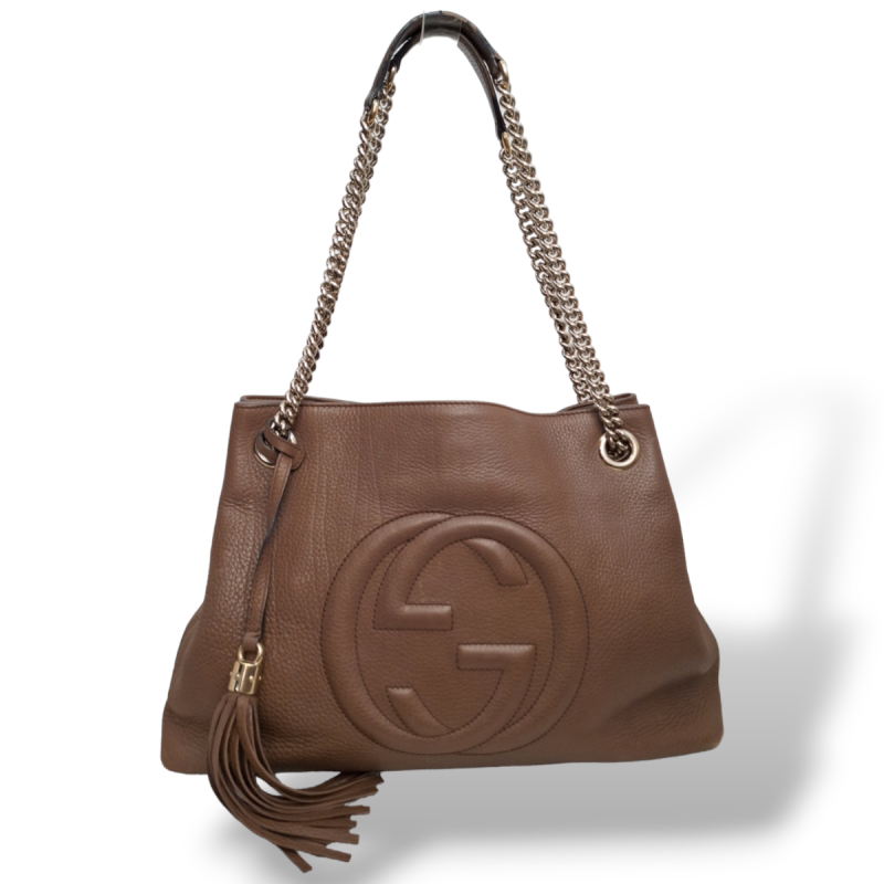 Bolsa Gucci Soho Chain Tote Marrom com Ferragem Dourada