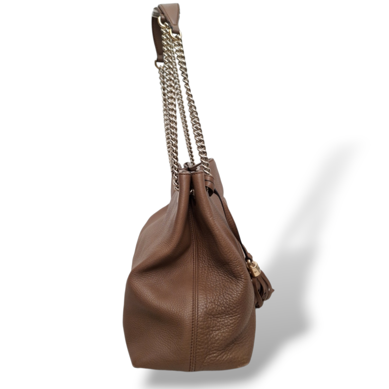 Bolsa Gucci Soho Chain Tote Marrom com Ferragem Dourada