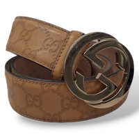 Cinto Gucci Bege com Ferragem Dourada-90