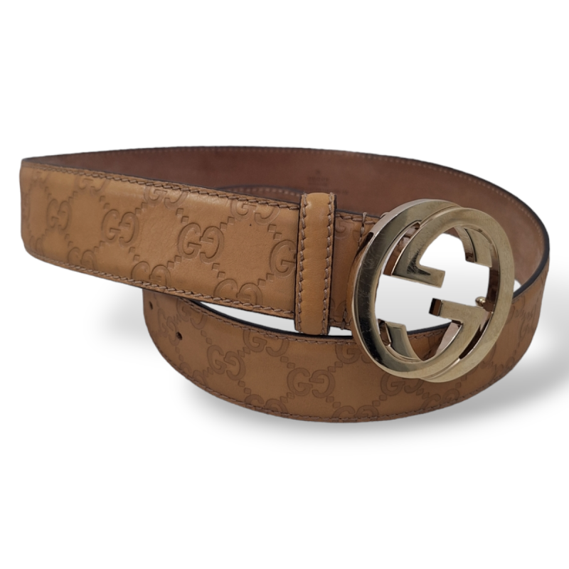 Cinto Gucci Bege com Ferragem Dourada-90