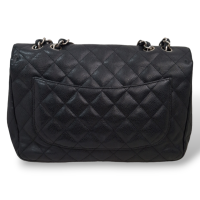 Bolsa Chanel Clássica Jumbo Single Flap Caviar Preta com Ferragens Prata