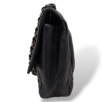 Bolsa Chanel Clássica Jumbo Single Flap Caviar Preta com Ferragens Prata