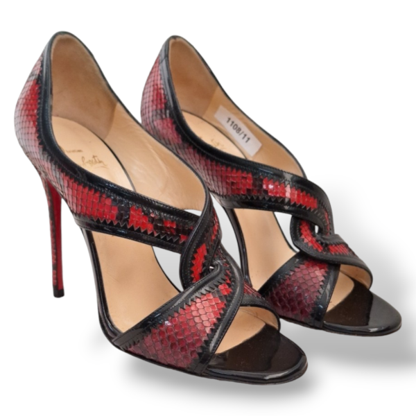 Sandália Christian Louboutin Python Vermelha e Preta - 35