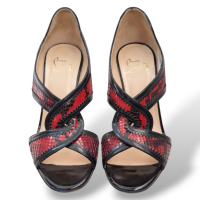 Sandália Christian Louboutin Python Vermelha e Preta - 35