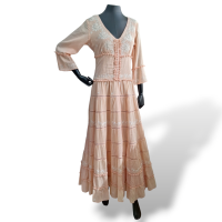 Vestido Nammos Pêssego Bordado Longo - P