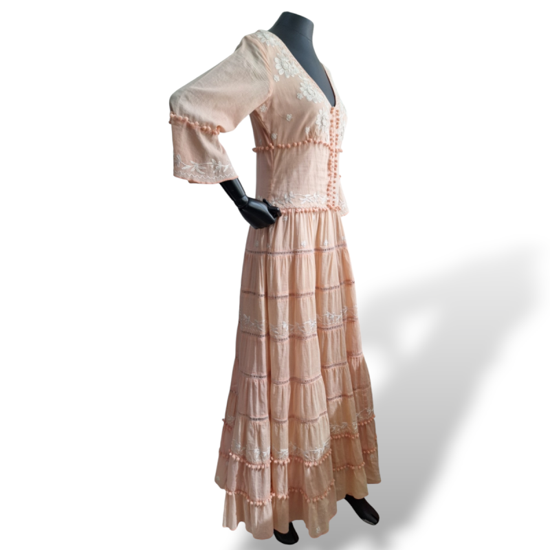 Vestido Nammos Pêssego Bordado Longo - P Vestido Nammos Pêssego Bordado Longo - P