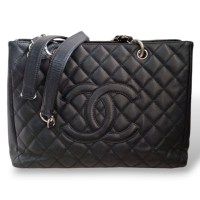 Bolsa Chanel Shopper Preta Caviar Com Ferragem Prata