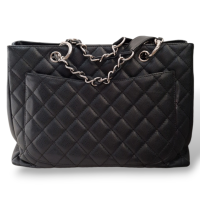 Bolsa Chanel Shopper Preta Caviar Com Ferragem Prata