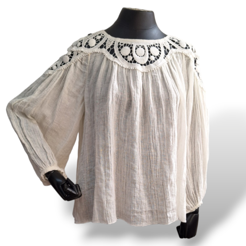 Blusa Chloé Off White com babado Detalhes na Frente-36 Blusa Chloé Off White com babado Detalhes na Frente-36