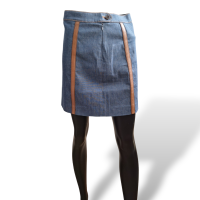 Mini Saia Prada em Jeans com Detalhes em Couro - 38