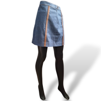 Mini Saia Prada em Jeans com Detalhes em Couro - 38