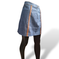 Mini Saia Prada em Jeans com Detalhes em Couro - 38
