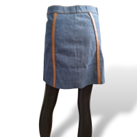 Mini Saia Prada em Jeans com Detalhes em Couro - 38
