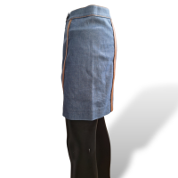 Mini Saia Prada em Jeans com Detalhes em Couro - 38