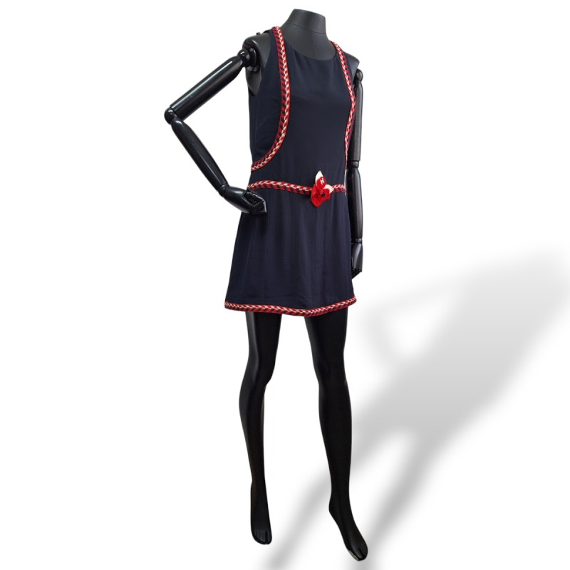 Vestido Chanel Azul Marinho C/ Detalhes Vermelho-38 Vestido Chanel Azul Marinho C/ Detalhes Vermelho-38