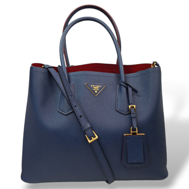 Bolsa Prada Double Saffiano Azul Média Bolsa Prada Double Saffiano Azul Média