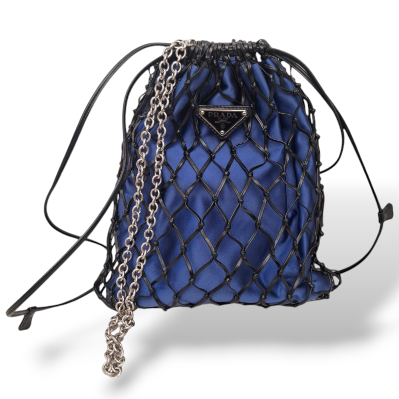 Bolsa Prada Rete Stampato Bocche Tote Azul com Preto