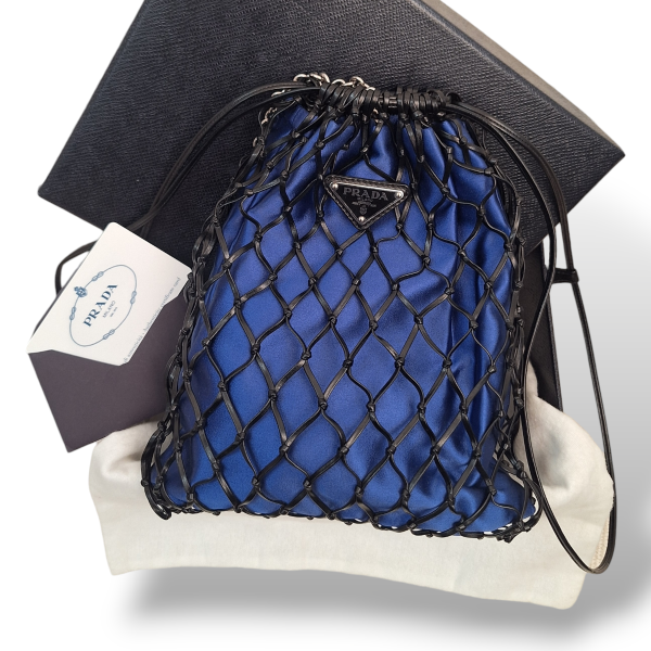 Bolsa Prada Rete Stampato Bocche Tote Azul com Preto