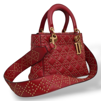 Bolsa Christian Dior Lady Dior Supple Studded Média Vermelha 