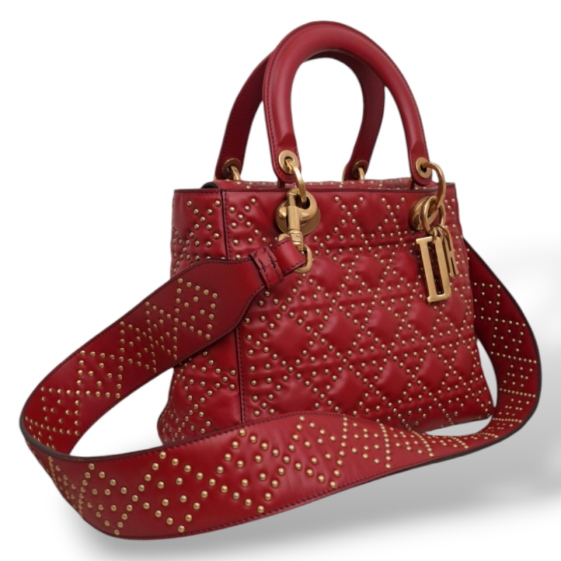 Bolsa Christian Dior Lady Dior Supple Studded Média Vermelha  Bolsa Christian Dior Lady Dior Supple Studded Média Vermelha