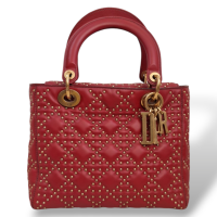 Bolsa Christian Dior Lady Dior Supple Studded Média Vermelha 
