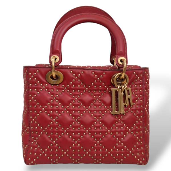 Bolsa Christian Dior Lady Dior Supple Studded Média Vermelha 