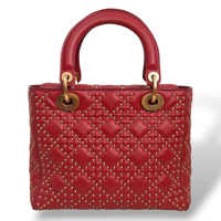 Bolsa Christian Dior Lady Dior Supple Studded Média Vermelha 