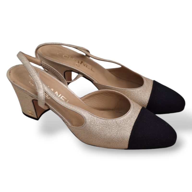  Slingback Chanel Dourado e Preto - 35