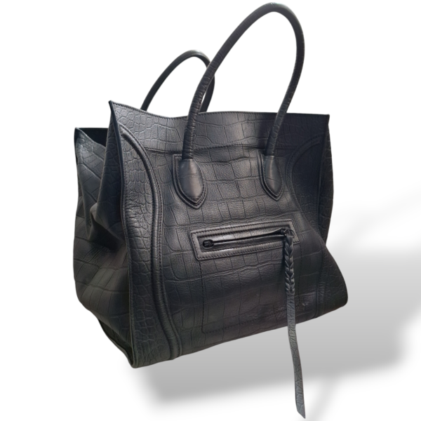 Bolsa Celine Luggage Couro Croco Preta