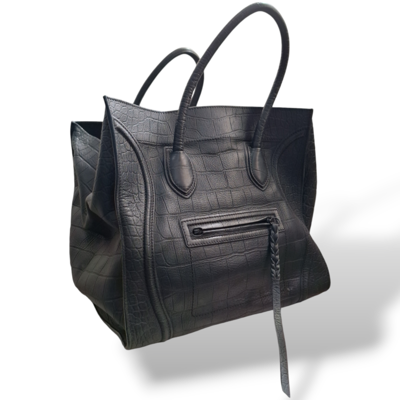 Bolsa Celine Luggage Couro Croco Preta