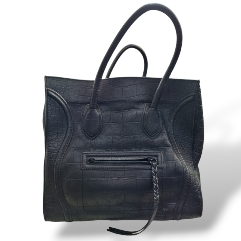 Bolsa Celine Luggage Couro Croco Preta