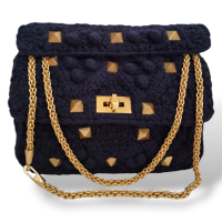 Bolsa Valentino Garavani em Cashmere Medium Roman Stud Azul Marinho