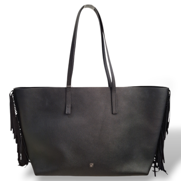 Bolsa Carolina Herrera Tote com Franjas Preta