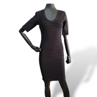 Vestido Herve Leger Preto com Listras Brancas-P