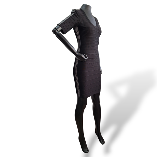 Vestido Herve Leger Preto com Listras Brancas-P