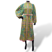 Vestido Zimmermann Paisley Estampado em Tons de Rosa, Verde e Mostarda