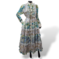 Vestido Zimmermann Rhythm Estampado Tons de Azul e Branco