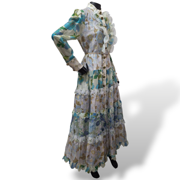 Vestido Zimmermann Rhythm Estampado Tons de Azul e Branco