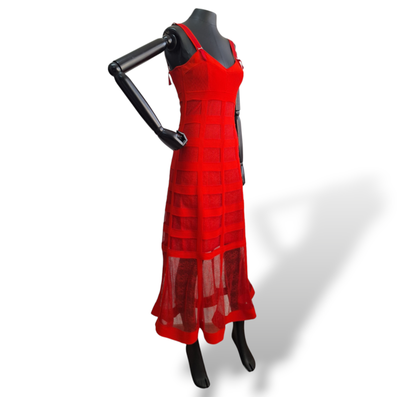 Vestido Alexander Mcqueen Renda com Malha Vermelho-38 Vestido Alexander Mcqueen Renda com Malha Vermelho-38