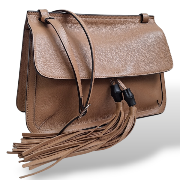 Bolsa Gucci Daily Bamboo Tassel Bege