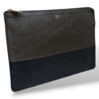 Clutch Celine Bicolor Verde Musgo e Preto