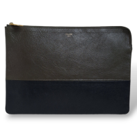 Clutch Celine Bicolor Verde Musgo e Preto