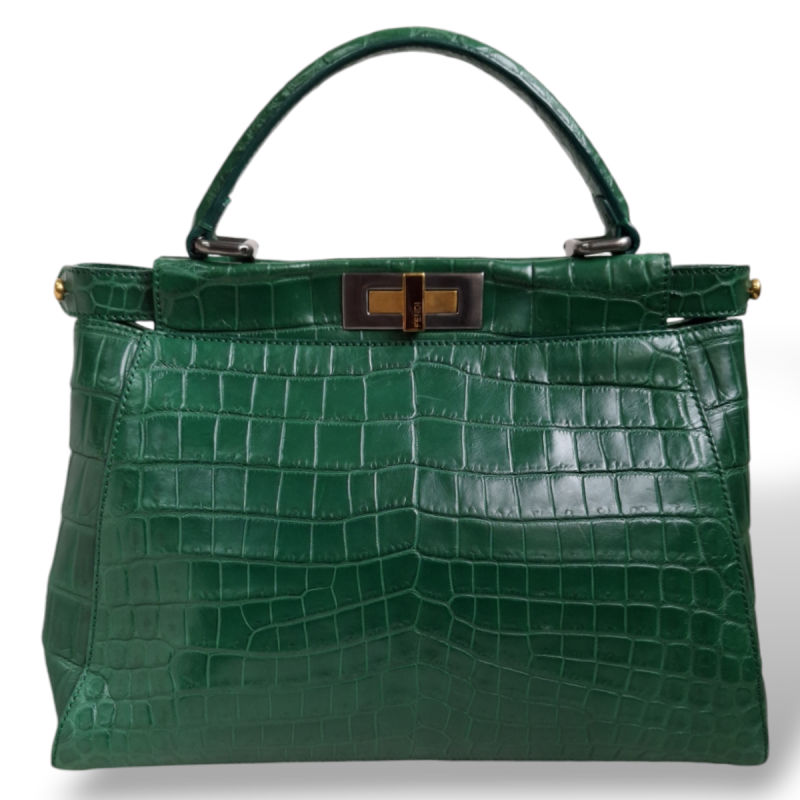 Bolsa Fendi Peekaboo Croco Verde Esmeralda Média Bolsa Fendi Peekaboo Croco Verde Esmeralda Média