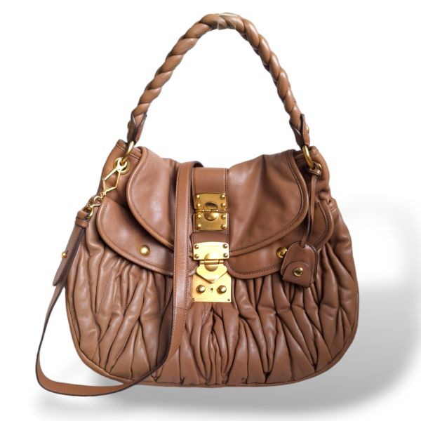 Bolsa Miu Miu Metalassê Coffer Hobo Marrom