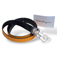 Cinto Salvatore Ferragamo Preto com Amarelo 