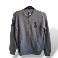 Malha Polo Ralph Lauren Tricot Cinza com Zíper - 14/16