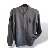 Malha Polo Ralph Lauren Tricot Cinza com Zíper - 14/16