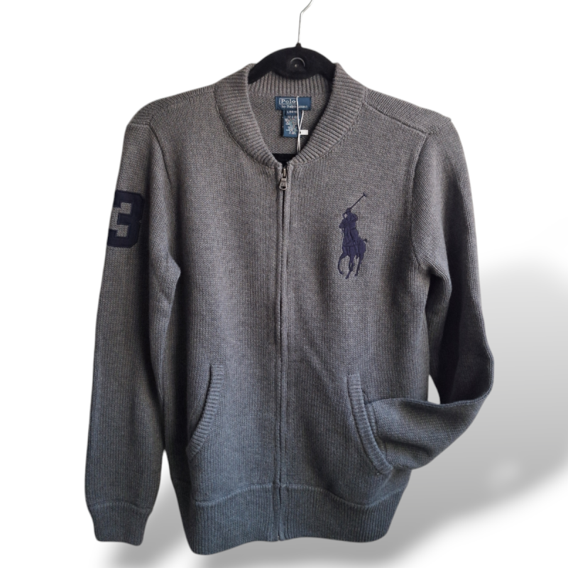 Malha Polo Ralph Lauren Tricot Cinza com Zíper - 14/16 Malha Polo Ralph Lauren Tricot Cinza com Zíper - 14/16