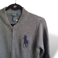 Malha Polo Ralph Lauren Tricot Cinza com Zíper - 14/16