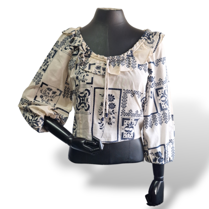 Blusa Cris Barros Bordado Azul e Branco-40 Blusa Cris Barros Bordado Azul e Branco-40